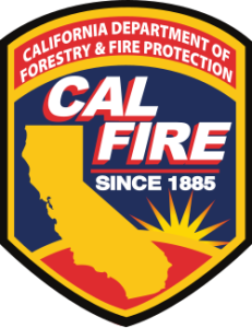 CAL FIRE logo featuring the outline of California, a red and yellow sunburst, and the text 